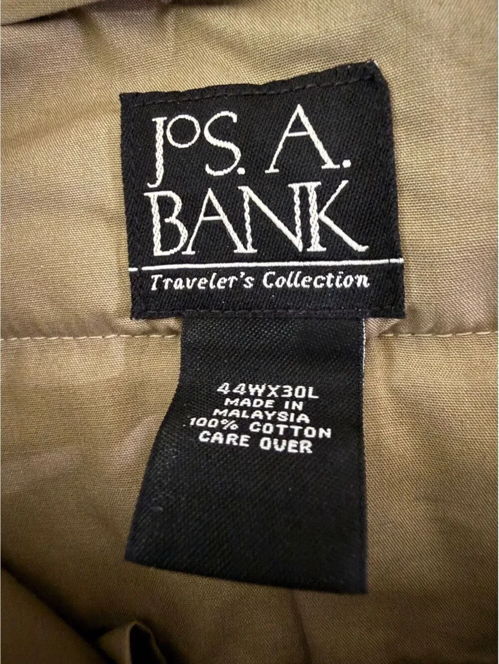 Jos. A. Bank NEW Travelers Collection Men's Pants Size 44x30 Khaki Twill Cotton